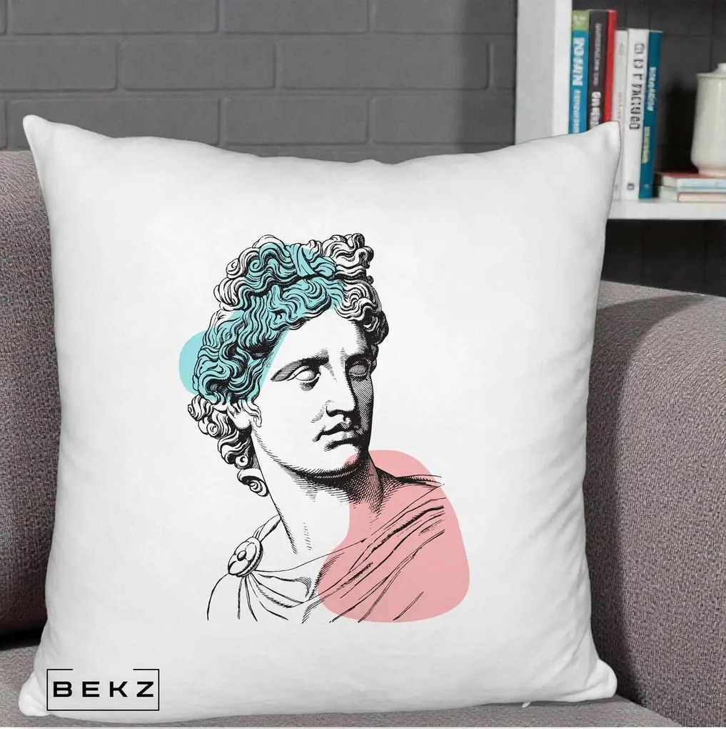 Perna Decorativa Bust Grec Vaporwave, 40x40 cm, Alb Pufos, Husa Detasabila, Perna Inclusa, BEKZ®