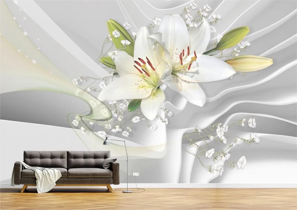 Tapet Premium Canvas - Flori albe si verzi