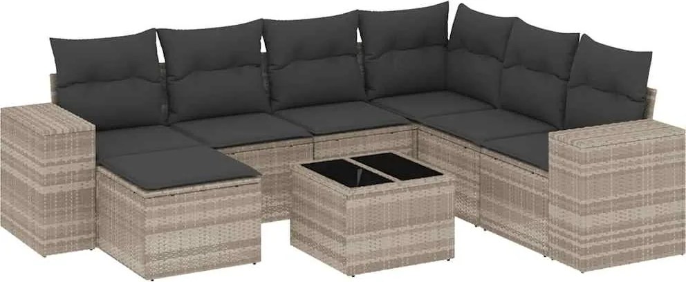 vidaXL Set mobilier de grădină cu perne, 8 piese gri deschis poliratan
