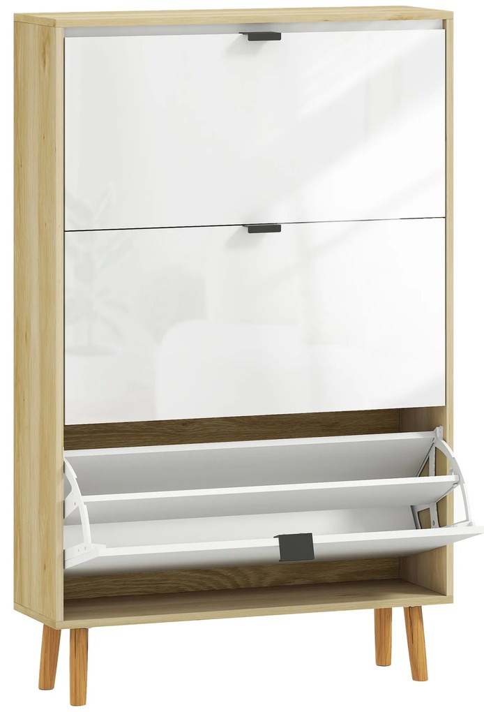 HOMCOM Dulap de pantofi subțire modern cu 3 sertare rabatabile pentru 24 de perechi de pantofi, Alb | Aosom Romania