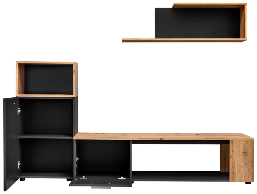 Mobilier living Mantes ZWT1 (negru mat + stejar wotan). 1097673