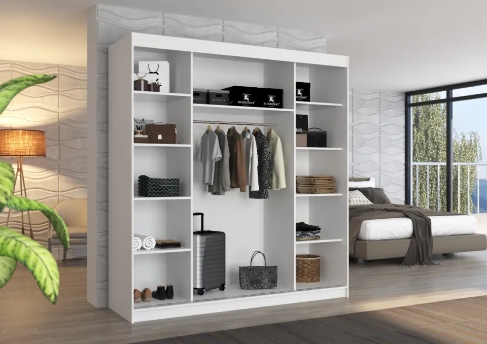 Dulap cu usi glisante si oglinda 200x215 cm, Oliver, ADRK Furniture (Culoare: Negru)