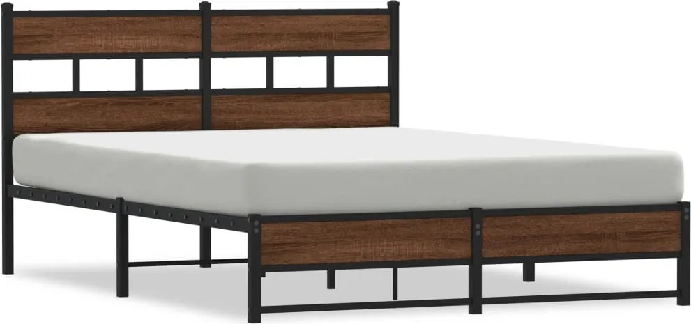 vidaXL Cadru pat metalic fără saltea, stejar maro, 135x190 cm