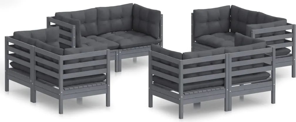 vidaXL Set mobilier de grădină cu perne, 8 piese, antracit, lemn pin