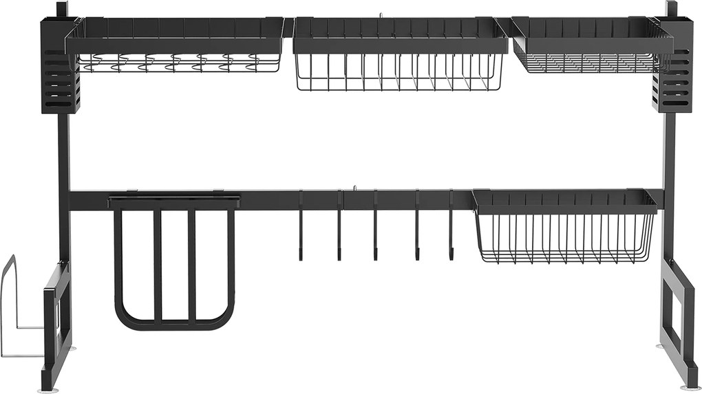 HOMCOM Scurgător de vase 2 nivele suport pentru cuțit suport pentru plachă de tăiat 93 x 30 x 52,5 cm oțel negru | Aosom Romania