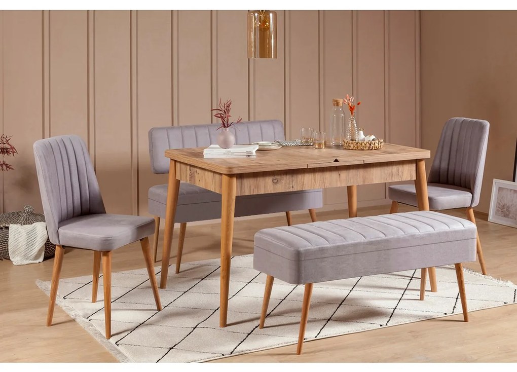 Set mobilier sufragerie Vlasta 2 (pin atlantic + gri) (pentru 6 persoane). 1073075