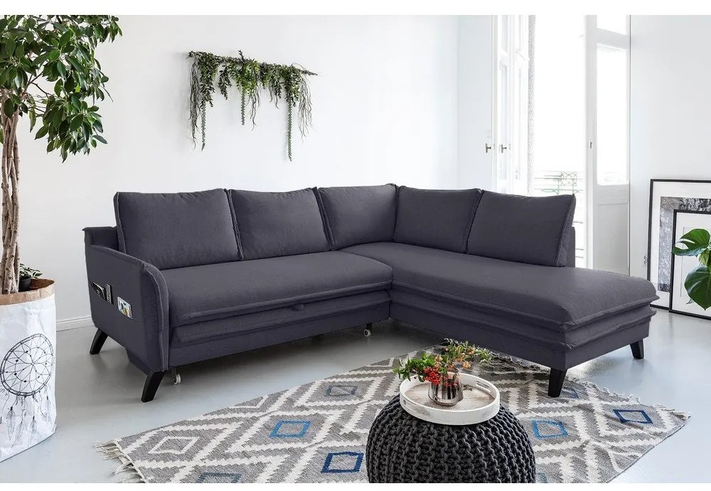 Colțar extensibil cu șezlong pe partea dreaptă Miuform Charming Charlie L, gri antracit