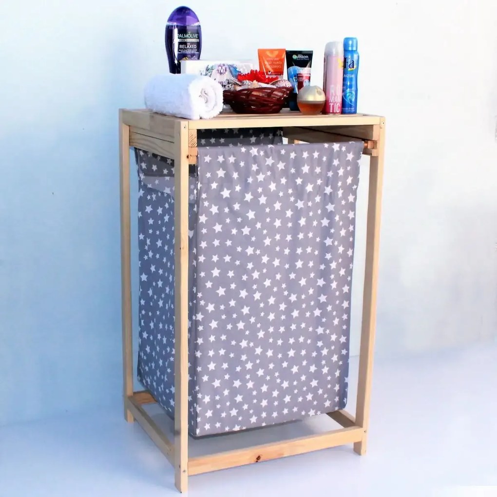 Cos de rufe din lemn cu un compariment textil Homs 50 x 44 x 85 cm
