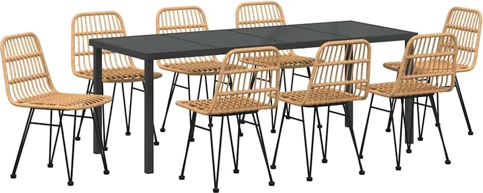 vidaXL Set de masă pentru grădină 9 pcs Maro Oțel vopsit electrostatic