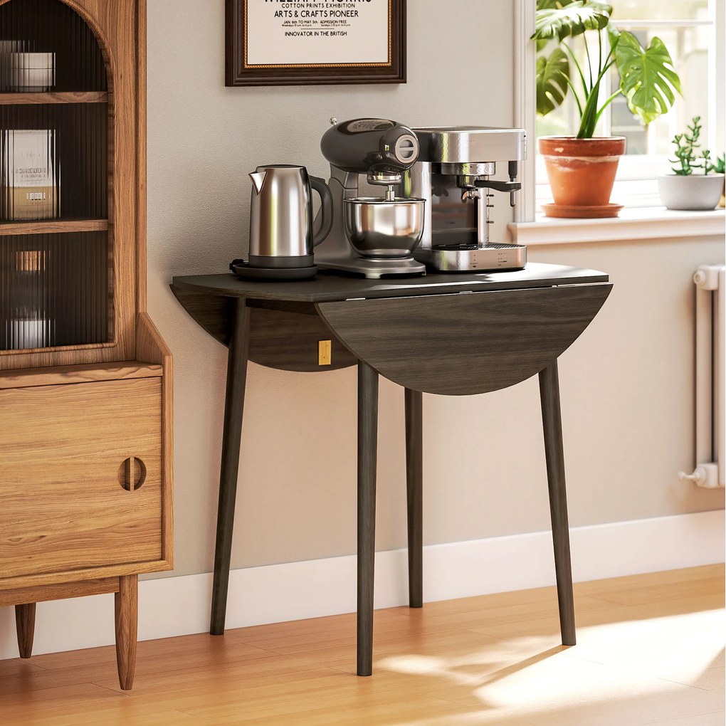 HOMCOM Masa de dining plianta 2 abatante, masa rotunda extensibila pentru 4 persoane, picioare din lemn Ø 89 x 73,5 cm, gri | Aosom Romania