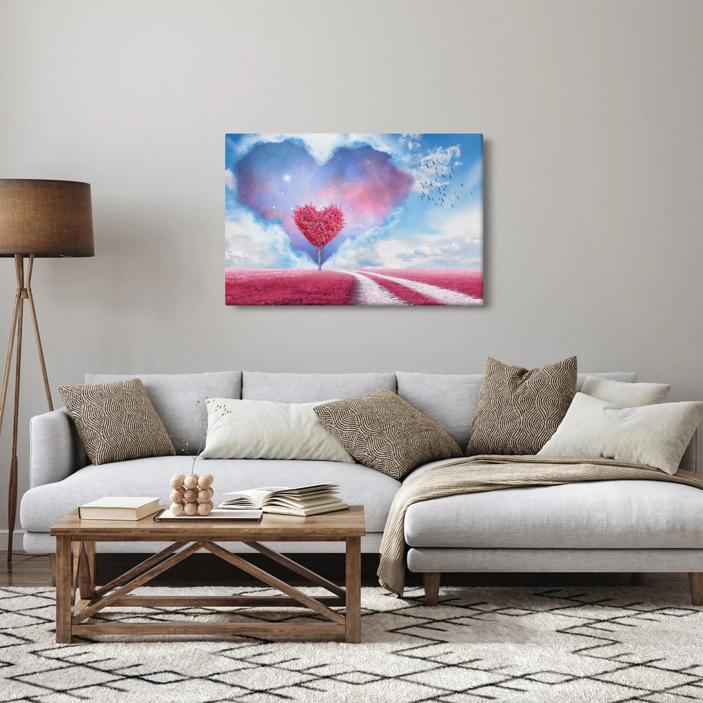 Tablou - Copac de inimă roz (90x60 cm)
