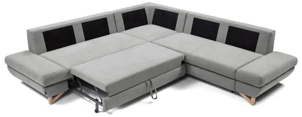 Colțar extensibil tapițat AVESTA, cu spațiu de depozitare, configurație în L, gri