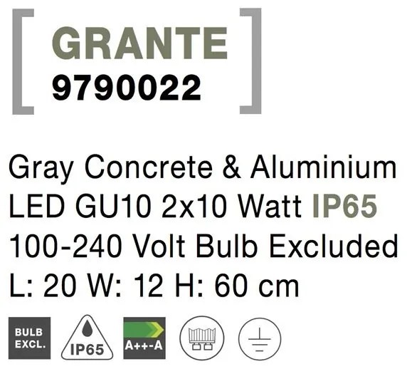 Stalp modern de exterior IP65 GRANTE gri ciment, H-60cm