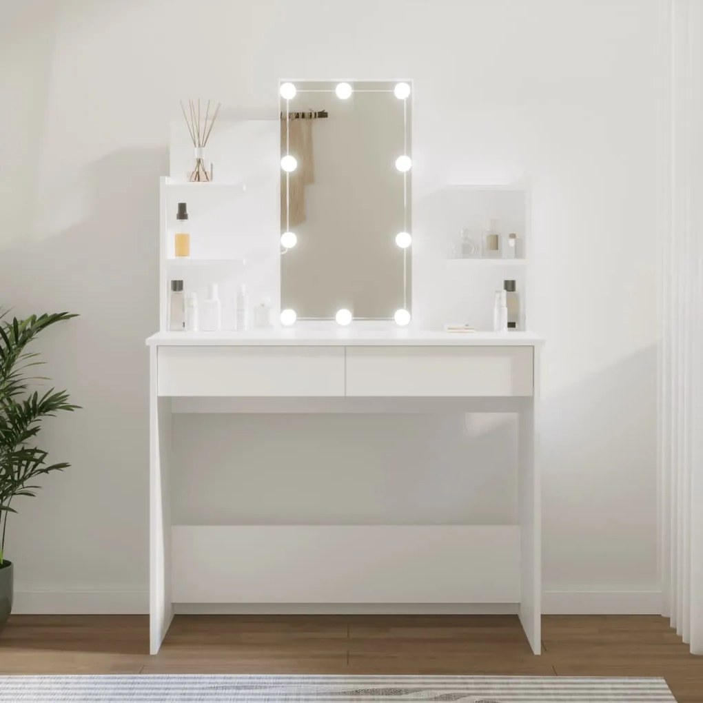 808819 vidaXL Masă de toaletă cu LED, alb, 96x40x142 cm