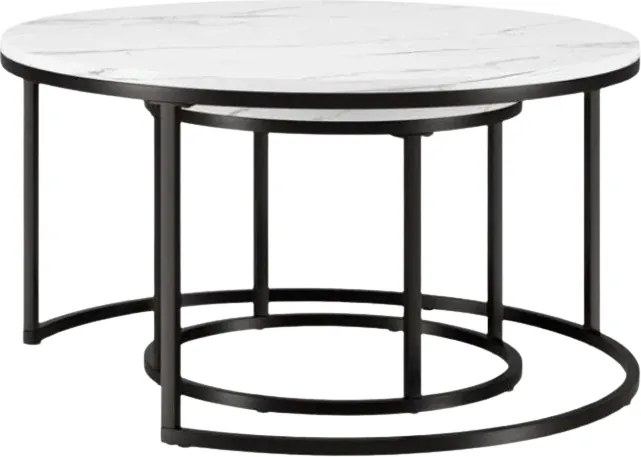 Set 2 mese de cafea rotunde MARBLEX, negru/marmura alba