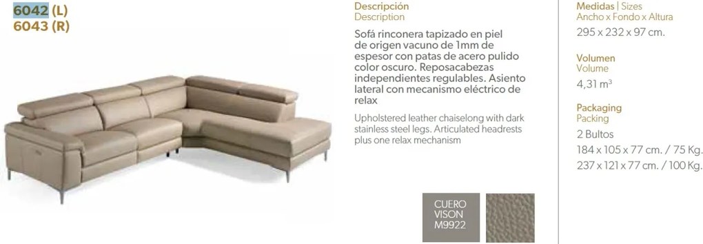 Coltar design LUX cu sezlong dreapta, functia relax Serena AC-5320-R