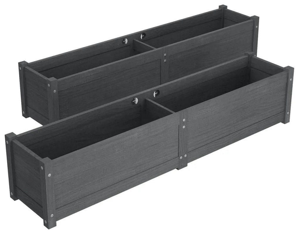 Strat inaltat de gradina,gri,2 buc,150x31x31 cm, lemn masiv pin 2, Gri