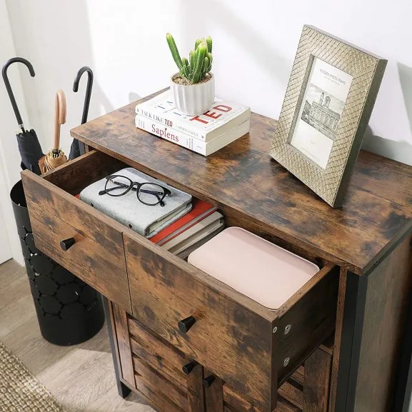 Dulăpior Vintage 2 Usi Si 2 Sertare, Maro Rustic, 80 Cm