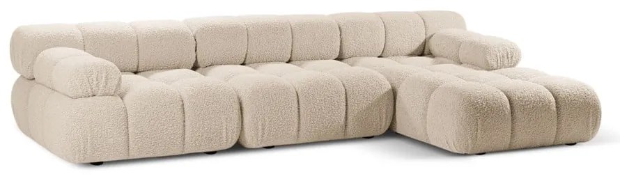 Colțar modular bej cu tapițerie din țesătură bouclé (cu colț pe partea dreaptă) Bellis – Micadoni Home