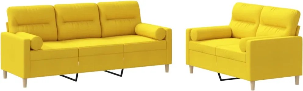 vidaXL Set de canapele cu perne, 2 piese, galben deschis, textil