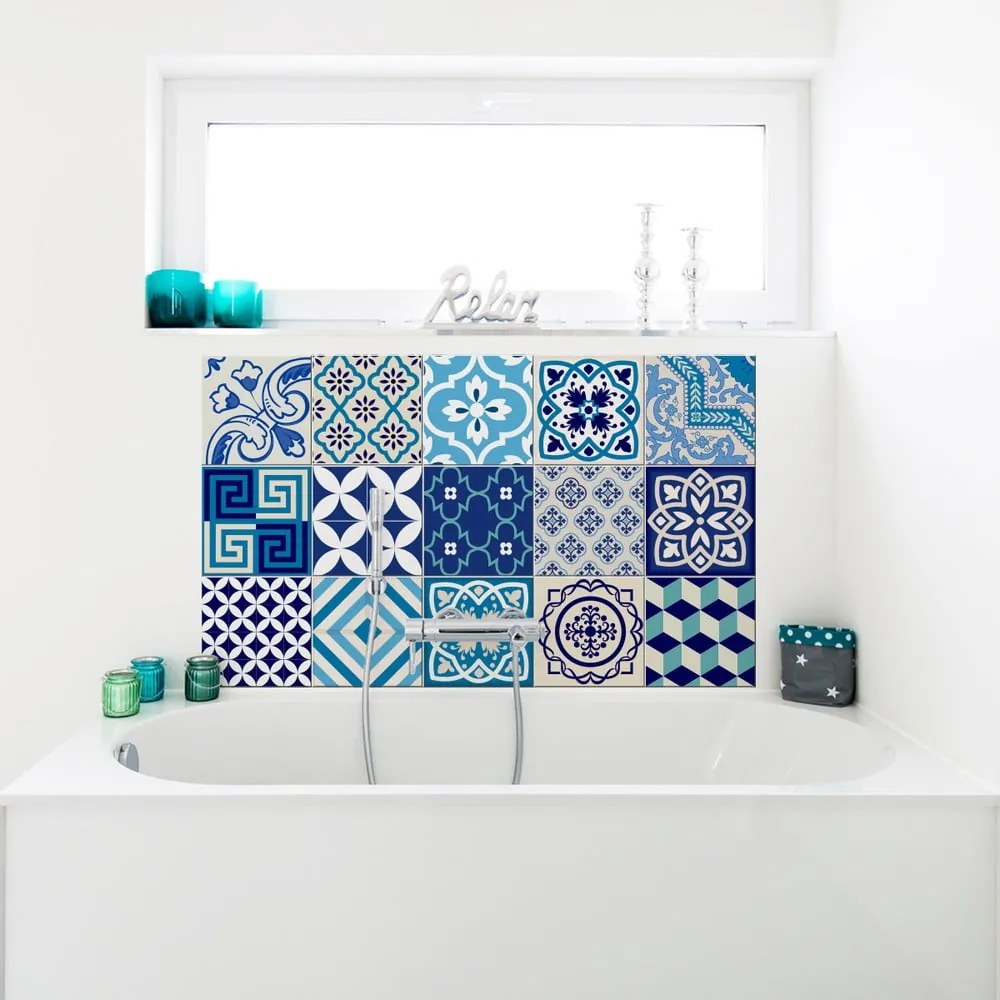 Set 15 autocolante de perete Ambiance Azur, 10 x 10 cm