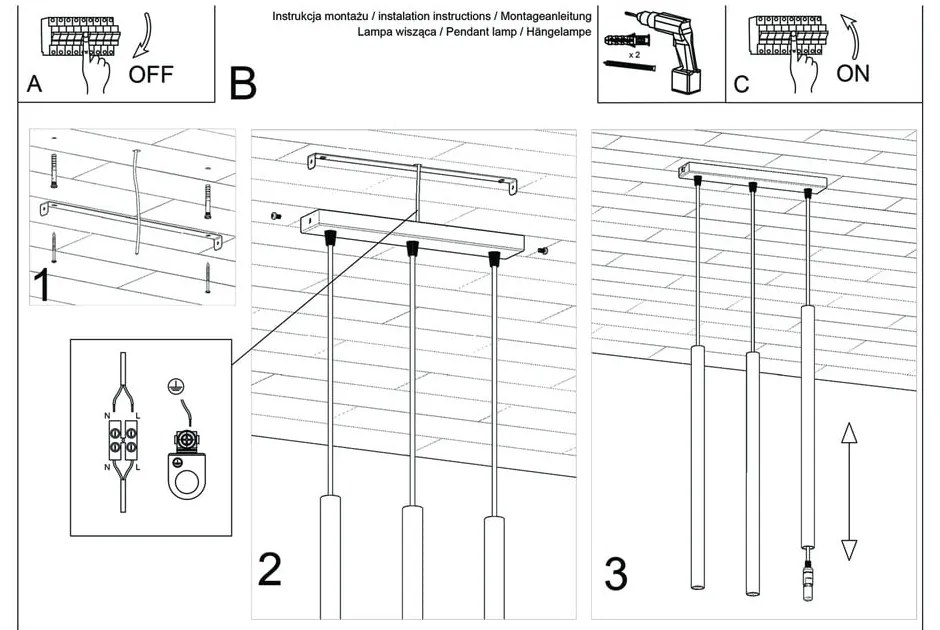 Lustră Sollux Fideus, lungime 30 cm, negru