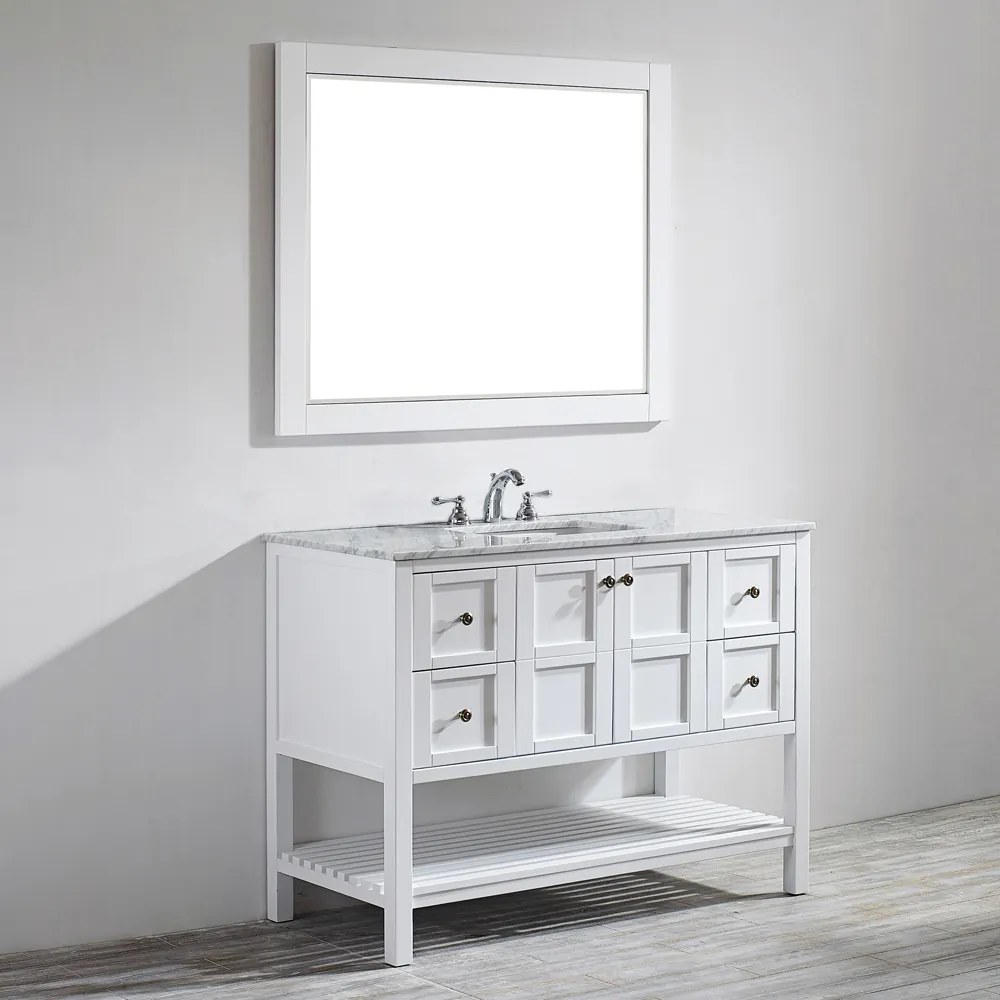 SET MOBILIER BAIE, DULAP LEMN CU LAVOAR, BLAT MARMURA CARRARA + OGLINDA, SIERA WHITE 122X55.8X91.7 CM, ALB