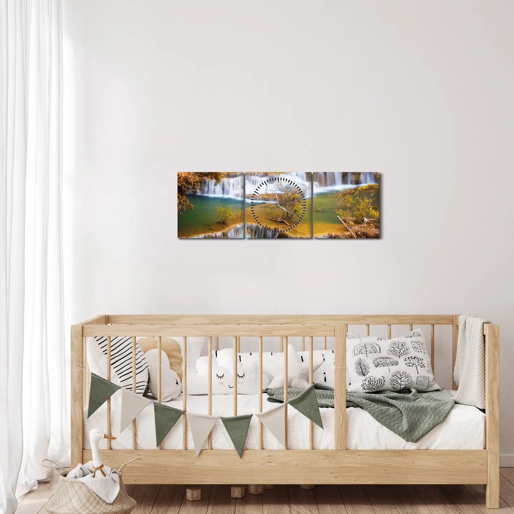 Tablou - Cascada Huay Mae Khamin, Thailanda (cu ceas) (90x30 cm)