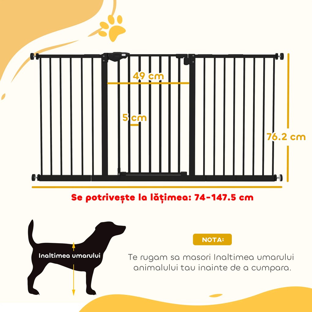 Gard extensibil PawHut din fier pentru animale, negru | Aosom Romania
