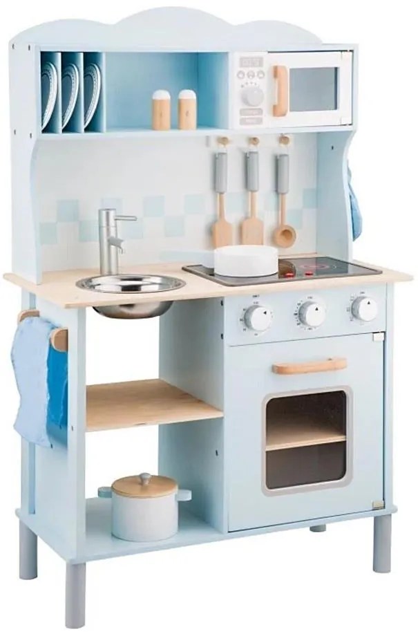 Bucătărie din lemn cu accesorii New Classic Toys albastru deschis
