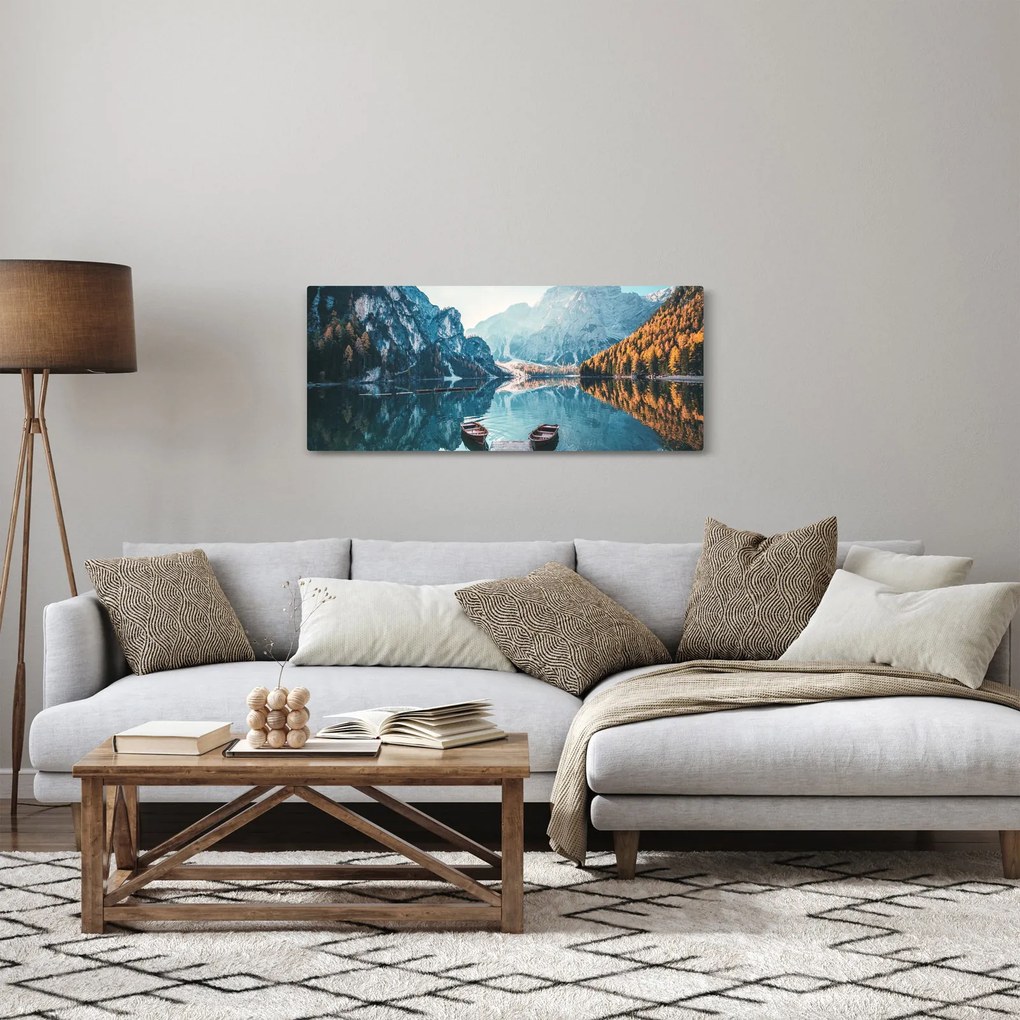 Tablou - Bărci pe Lacul Braies (120x50 cm)