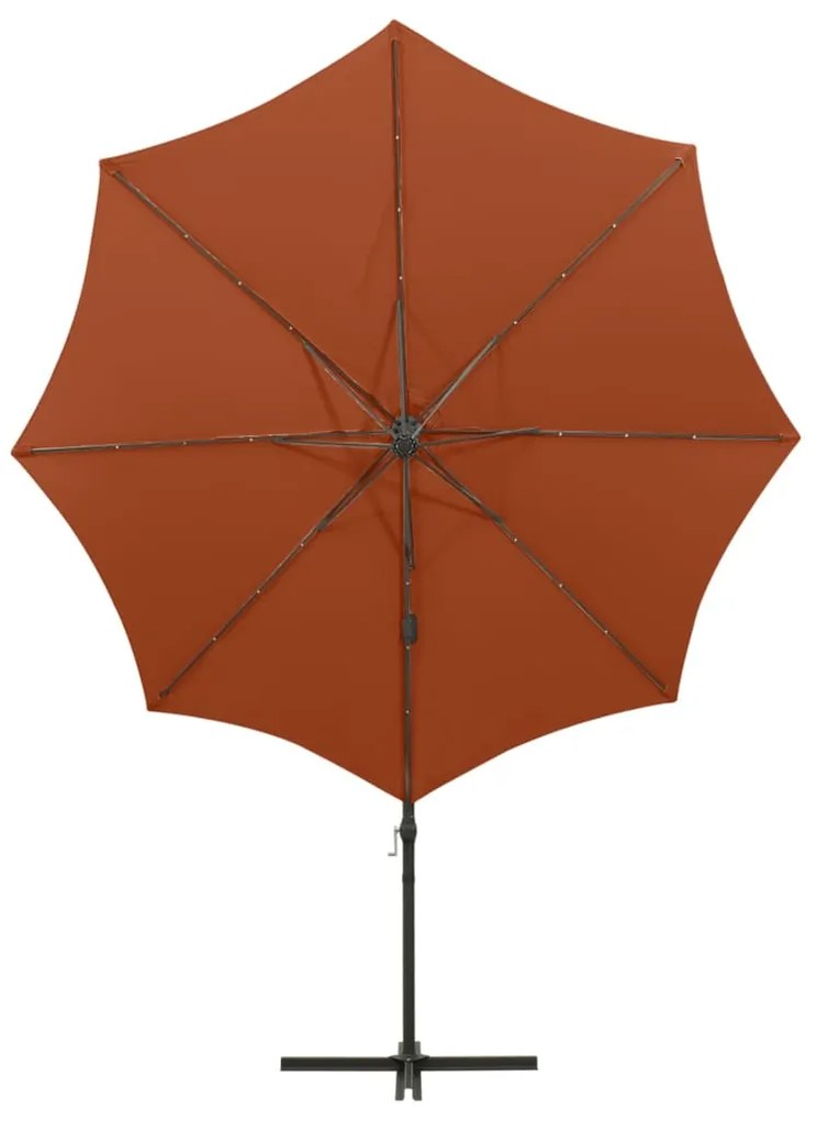 Umbrela suspendata cu stalp si LED-uri, caramiziu, 300 cm Terracota