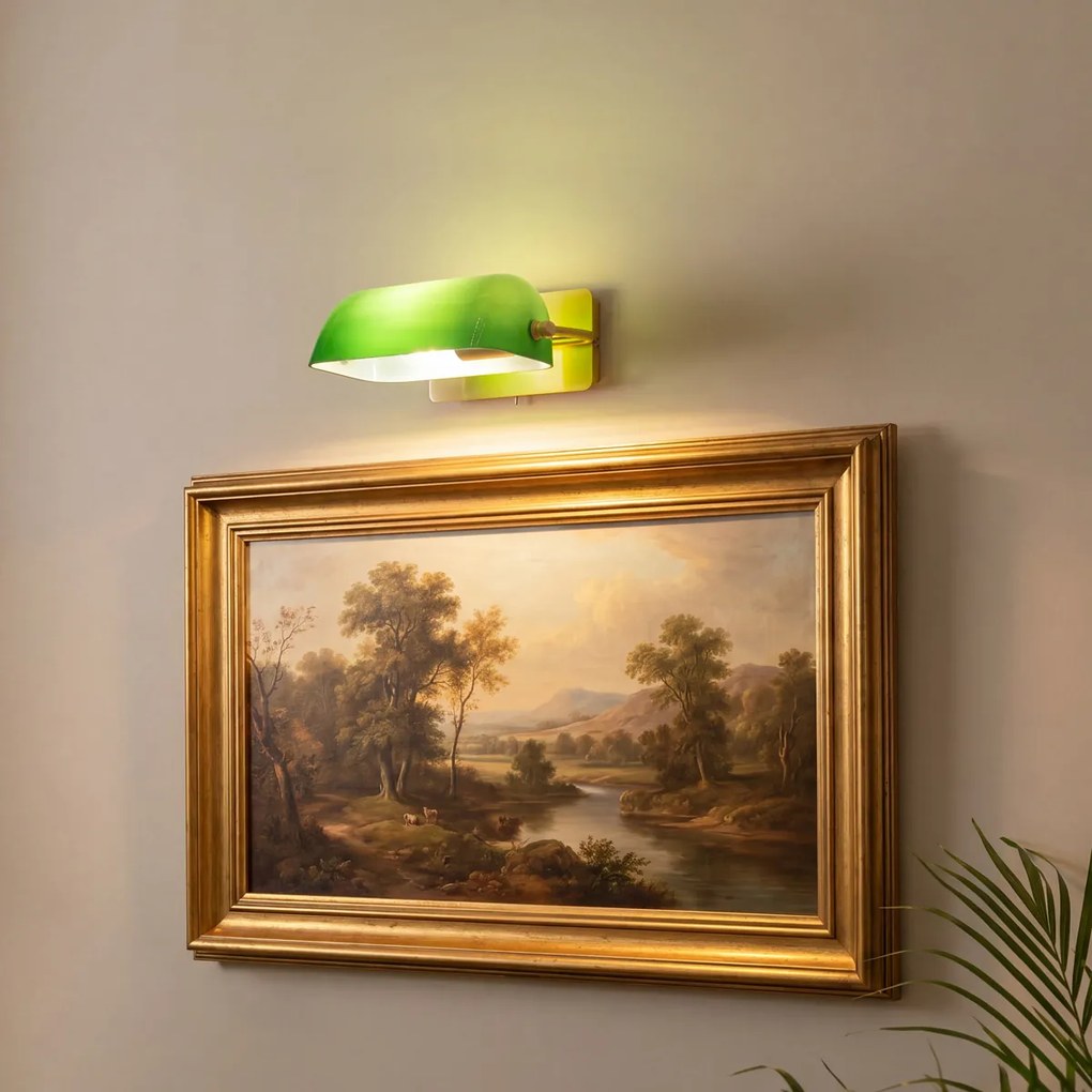 Aplică clasică de perete din alamă cu sticlă verde - Banker