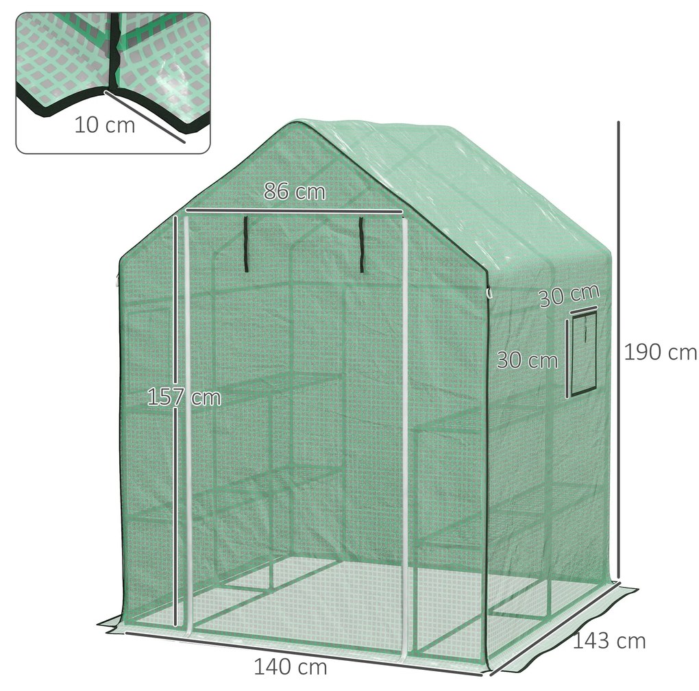 Outsunny Seră de grădină cu 1 ușă, 1 ferestre, rafturi 3 nivele pentru Legume Plante Flori Pânză PE 140 x 143 x 190 cm | Aosom Romania