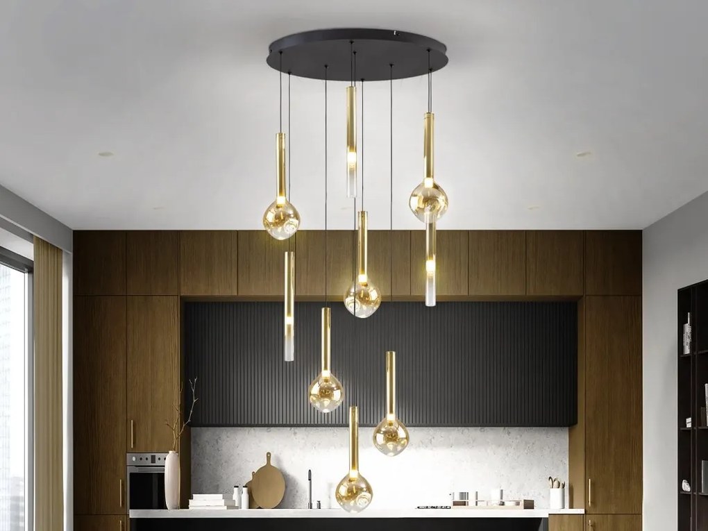 Lustra LED suspendata cu telecomanda Essenza negru, auriu