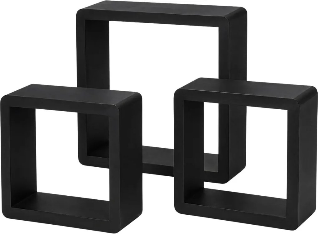 Set 3 rafturi decorative din lemn, H&amp;S Collection, negre, 23/25,8/28,5