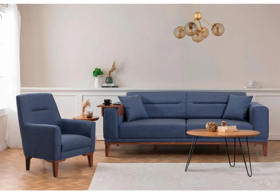Set Canapea Extensibilă si Fotoliu Liones Tepsili, Albastru Inchis