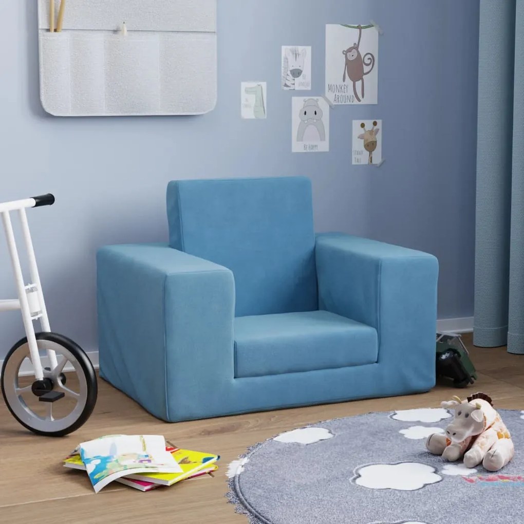 341825 vidaXL Canapea extensibilă pentru copii, albastru, pluș moale