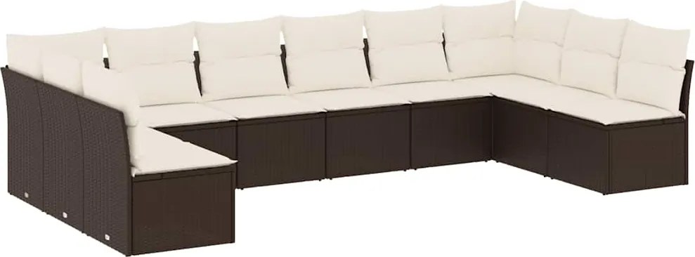 vidaXL Set canapele de grădină cu perne, 10 piese, maro, poliratan