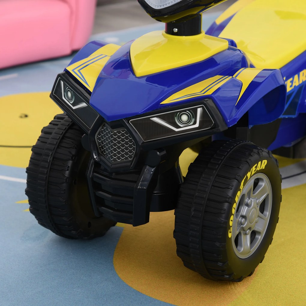 HOMCOM Quad Jucărie Licențiat GOODYEAR pentru Copii 18-36 Luni, cu Efecte Luminoase și Sonore, Albastru și Galben | Aosom Romania
