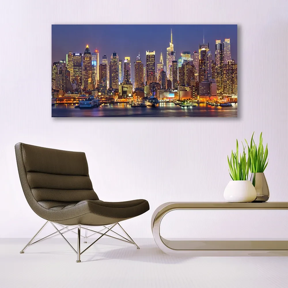 Tablou pe panza canvas Oraș Case Violet Galben Maro