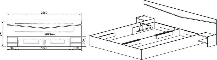 SET PAT MATRIMONIAL ELION,226X206X78 (160X200) CM,2 NOPTIERE INCLUSE,CULOARE STEJAR AURIU,PAL