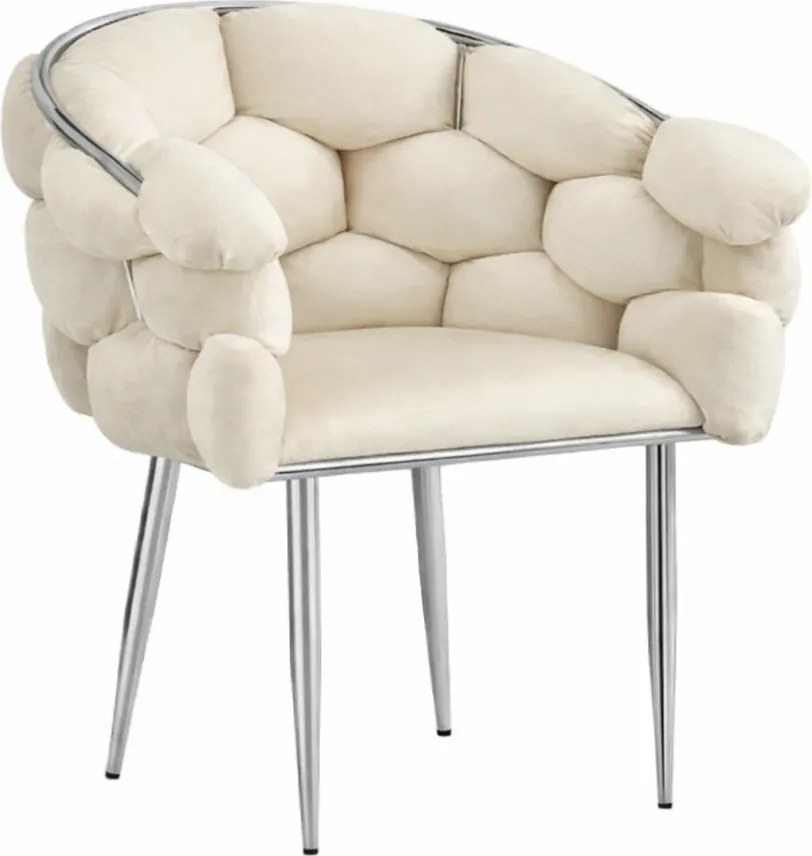 RESIGILAT- Scaun dining, tapiterie catifea, cadru metalic crom, Bej