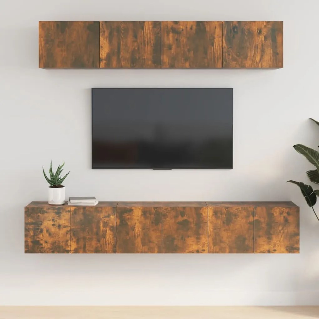 3114427 vidaXL Set dulapuri TV, 5 piese, stejar fumuriu, lemn prelucrat