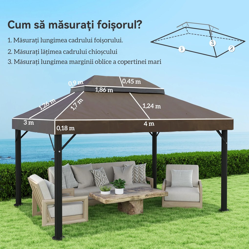 Outsunny Acoperiș de Schimb pentru Foișor 4x3 m cu 2 Niveluri pentru Grădină, Acoperire Rezistentă la Apă din Material Oxford 370g/㎡ Anti-UV 30+ cu Orificii de Drenaj, Cafeniu | Aosom Romania