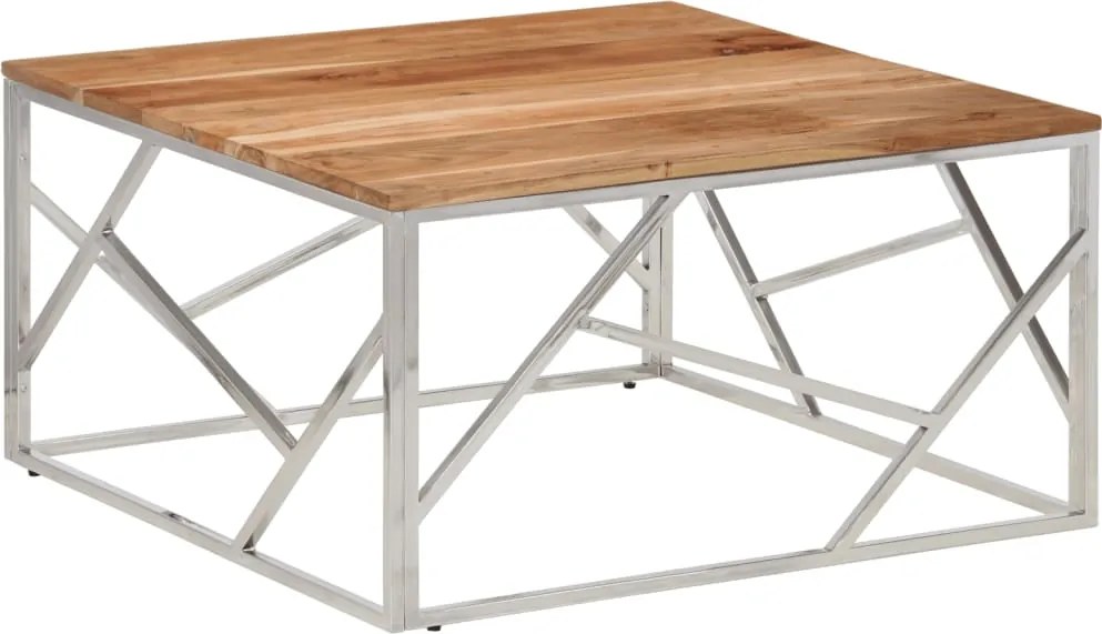 vidaXL Măsuță de cafea, oțel inoxidabil argintiu și lemn masiv acacia