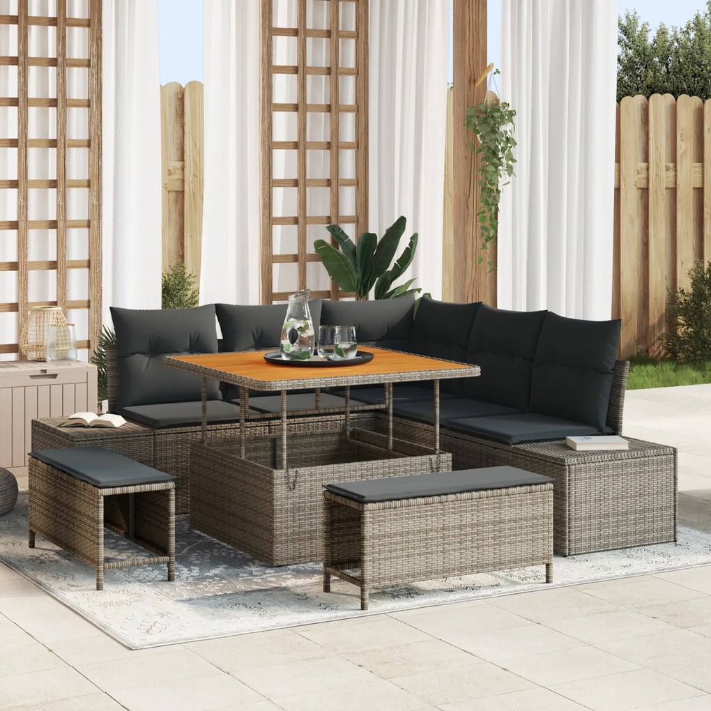 vidaXL Set de canapele pentru grădină 8 pcs Gri Rattan poli