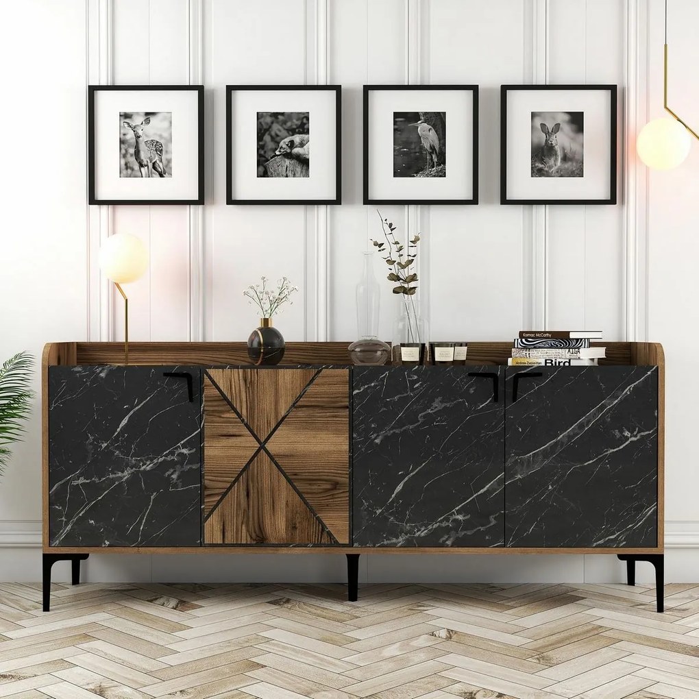 Dulap Venedik Walnut and Black Marble