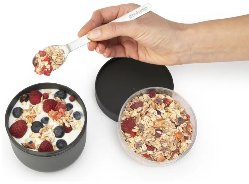 Cupa alimentara Brabantia Make&Take 1006296, 500+180 ml, Inchidere cu filet, fFara BPA, Gri închis