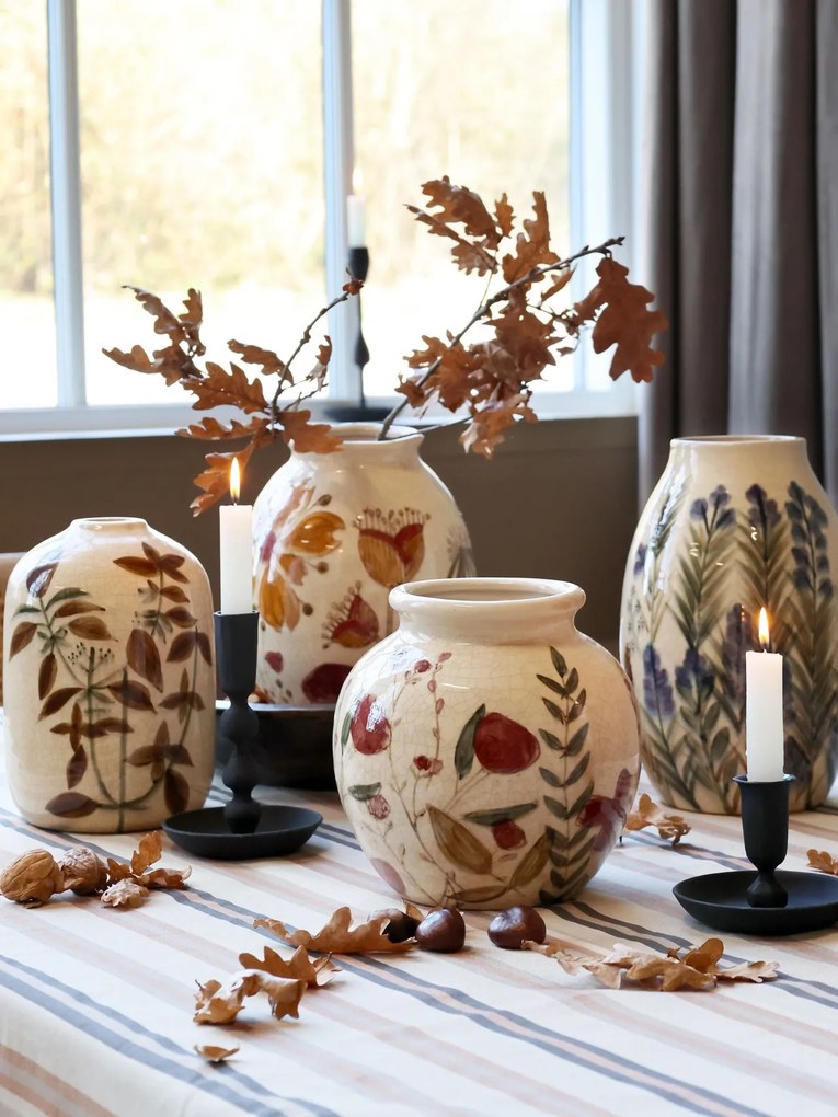 Vaza din ceramica, crem, cu motive florale, H18/D18cm